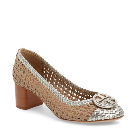 TORY BURCH Chelsea Woven Silver Metallic Leather Pumps NEW size 8 - Picture 7 of 7